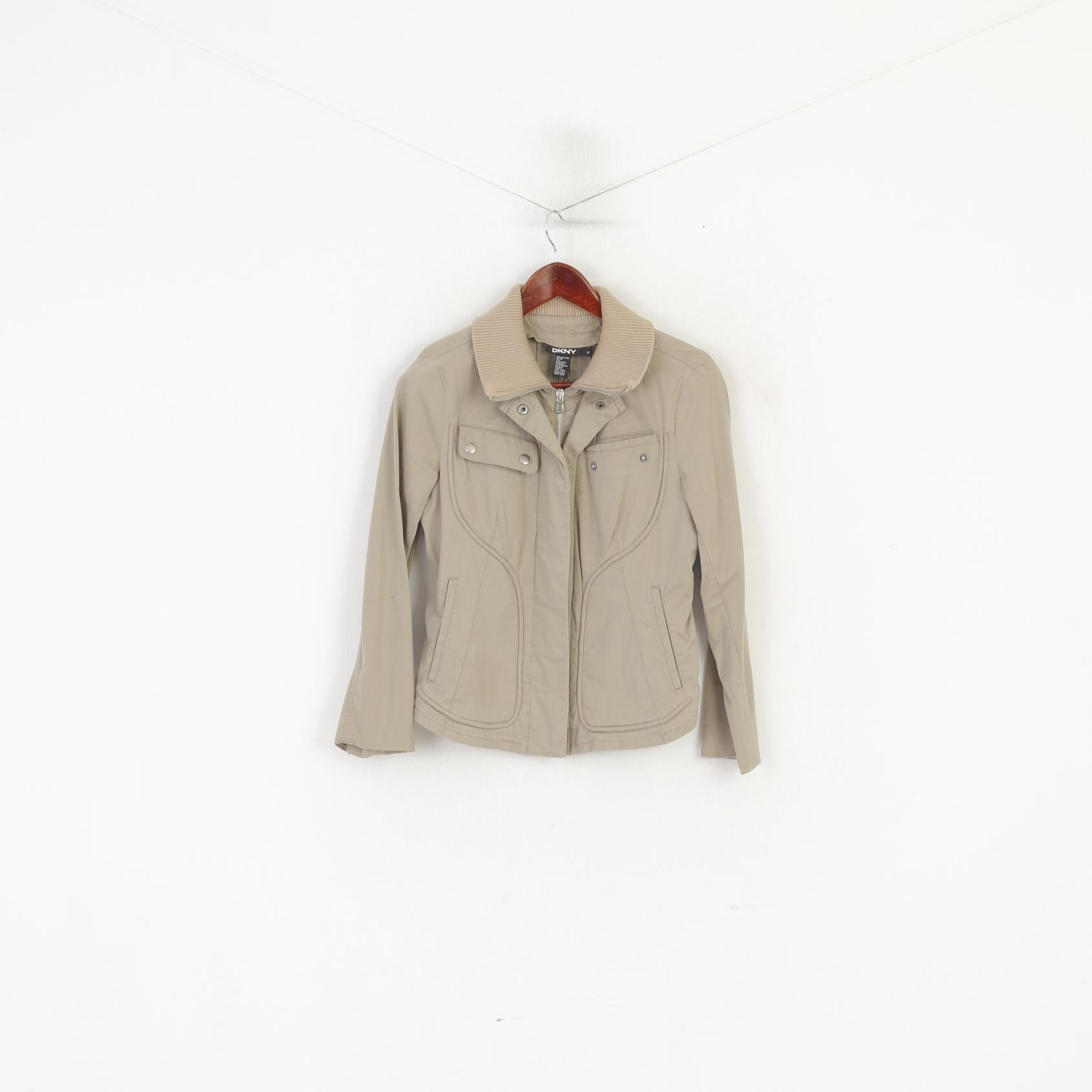 DKNY Femmes 8 S Veste Kaki Coton Court Zip Up Léger Haut Décontracté