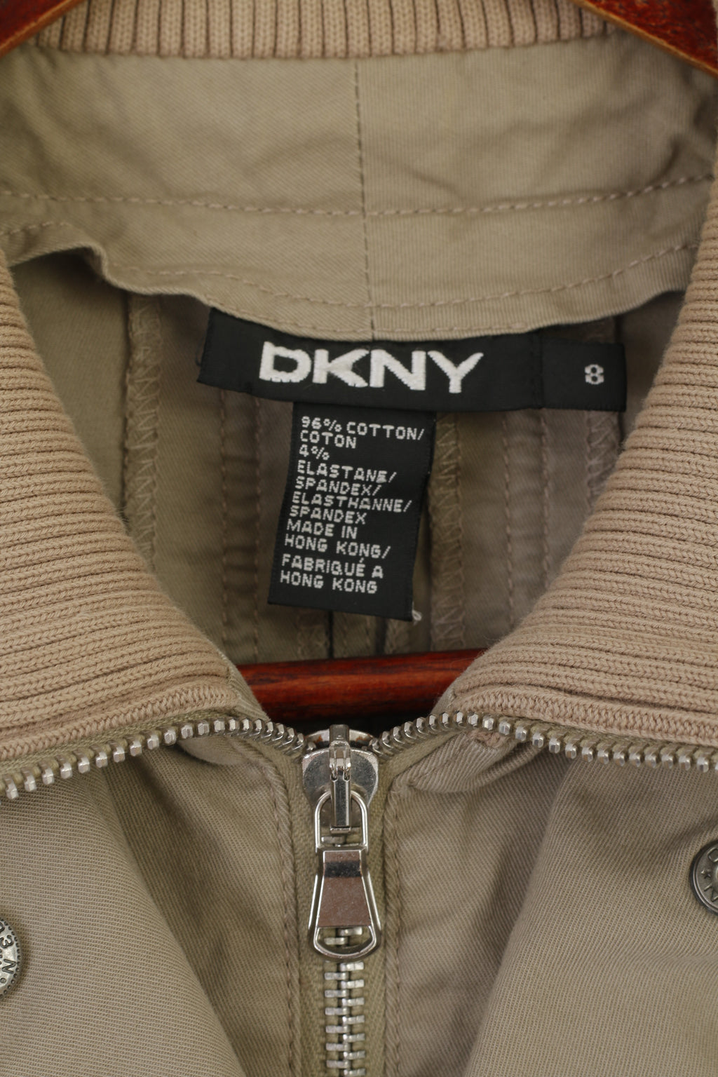 DKNY Femmes 8 S Veste Kaki Coton Court Zip Up Léger Haut Décontracté