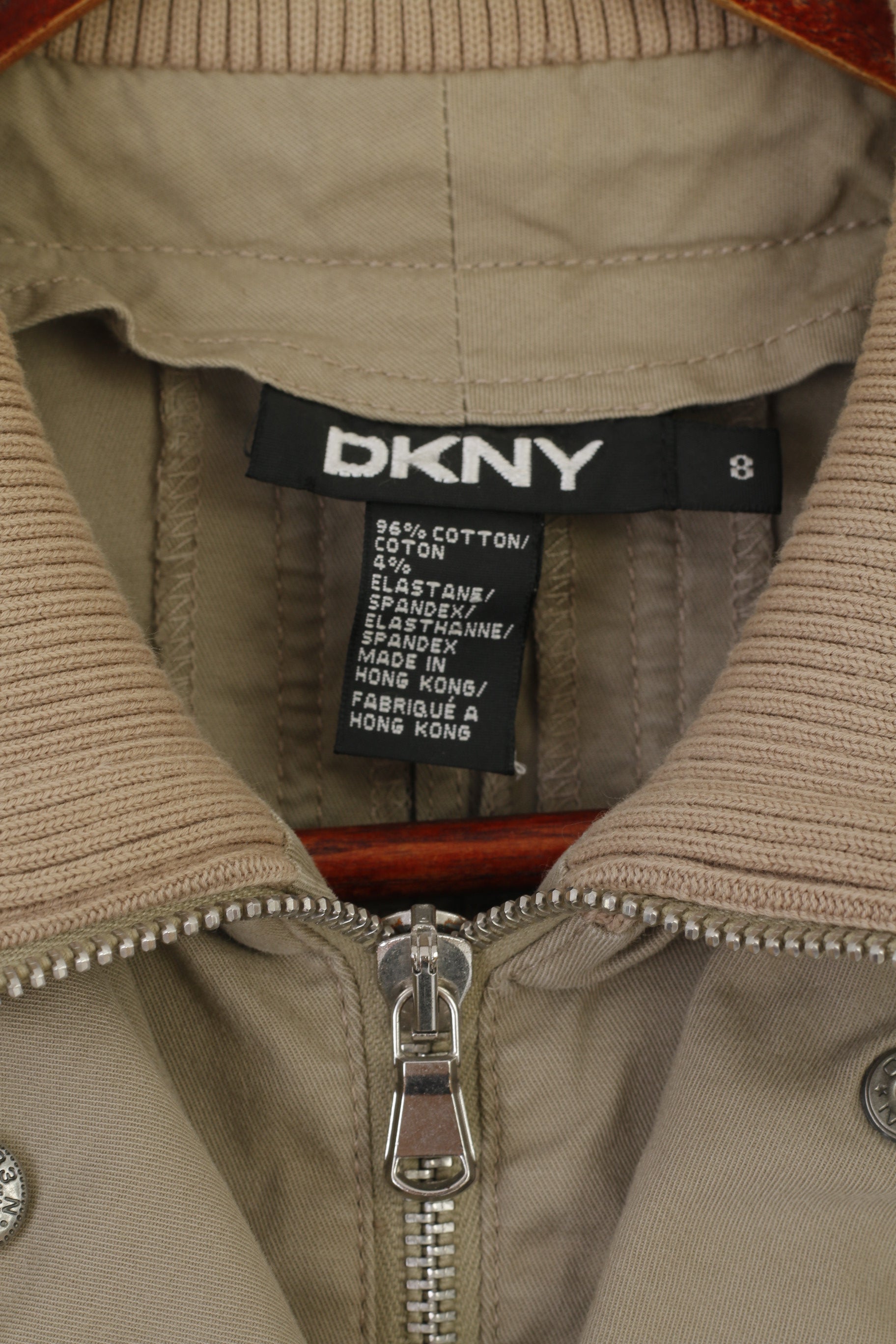 DKNY Femmes 8 S Veste Kaki Coton Court Zip Up Léger Haut Décontracté