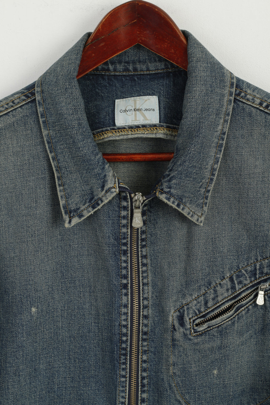 Calvin Klein Jeans Womens XL Denim Jacket Blue Cotton Full Zipper CK Detailed Unisex Top