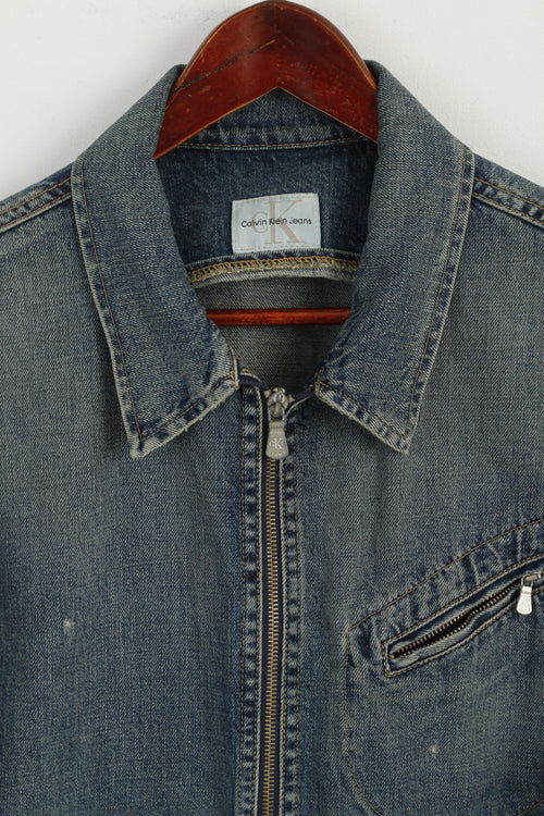 Calvin Klein Jeans Veste en jean XL pour femme Bleu Coton Fermeture éclair complète CK Haut unisexe détaillé