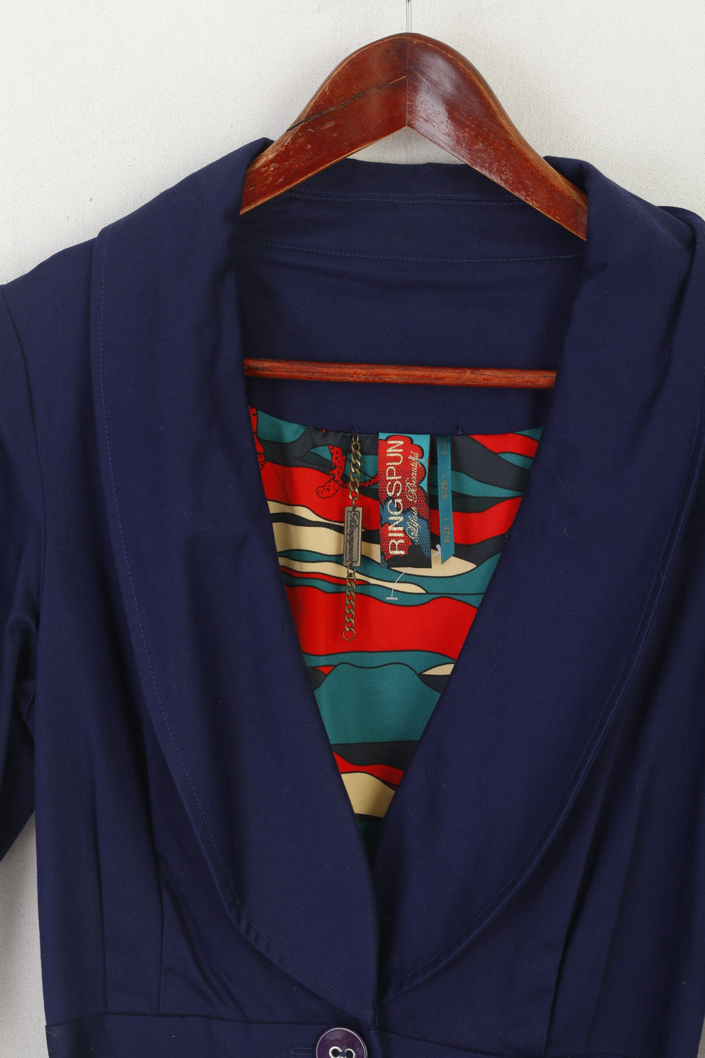 Ringspun Women 1 XS Coat Purple Cotton Harlequin Stunning Belted Designer Asymetric Top