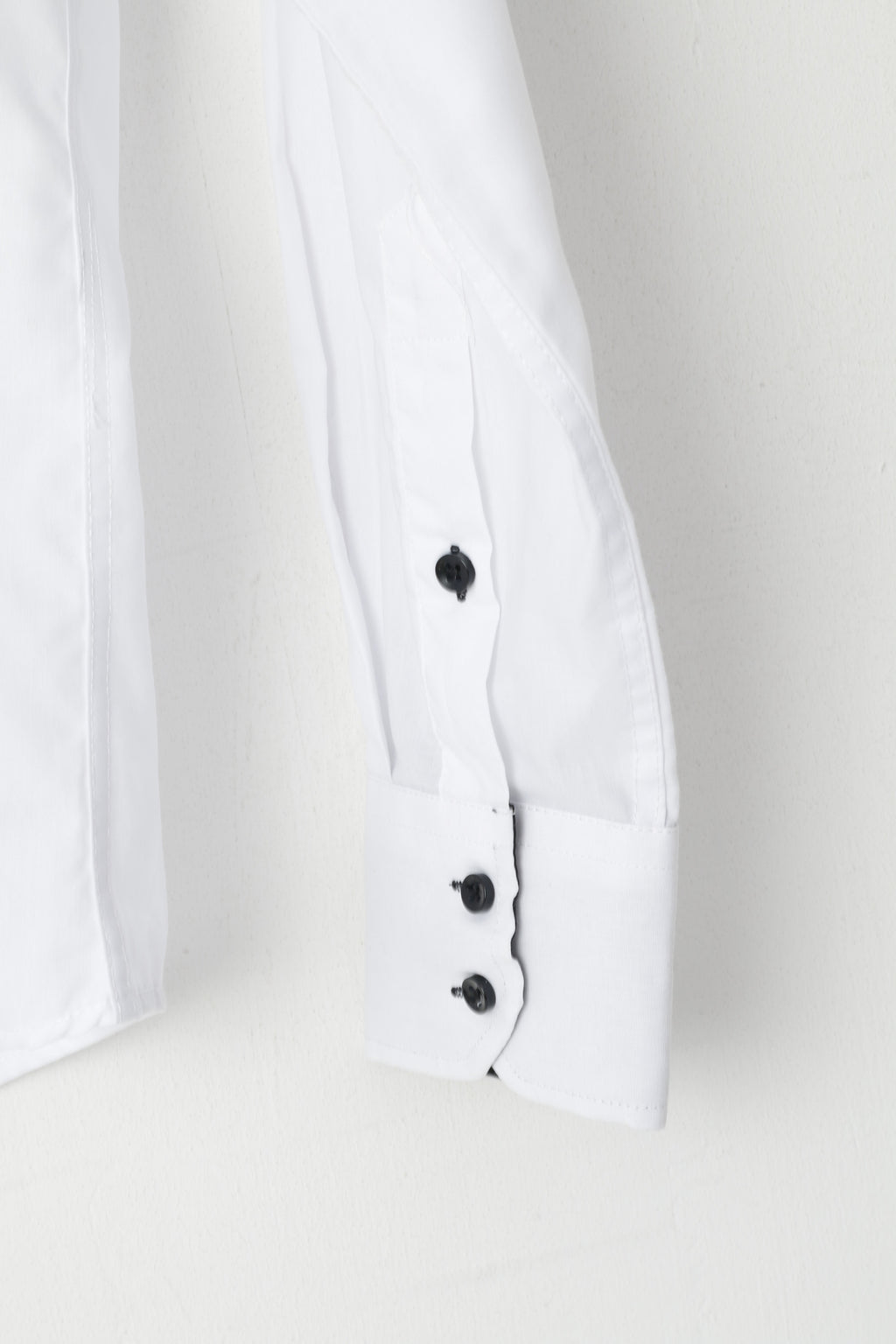 Yves Enzo Men M Casual Shirt White Cotton Slim Fit Black Buttons Long Sleeve Top