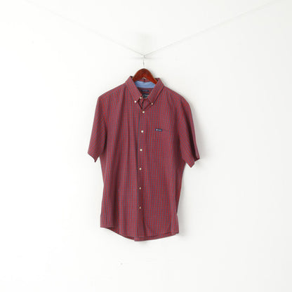 Chaps Men L Casual Shirt Red Cotton Check Button Down Collar  Easy Care Top