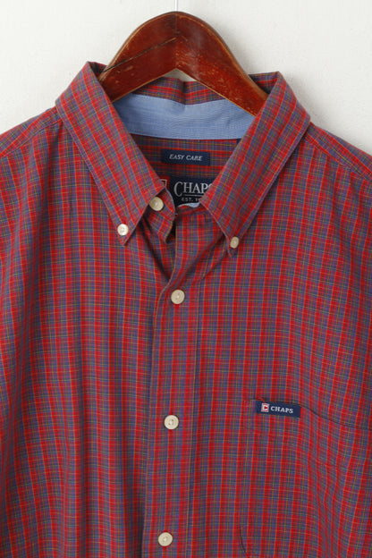 Chaps Men L Casual Shirt Red Cotton Check Button Down Collar  Easy Care Top