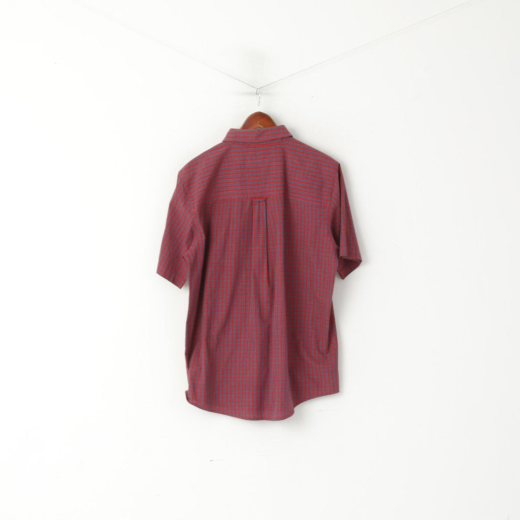 Chaps Men L Casual Shirt Red Cotton Check Button Down Collar  Easy Care Top