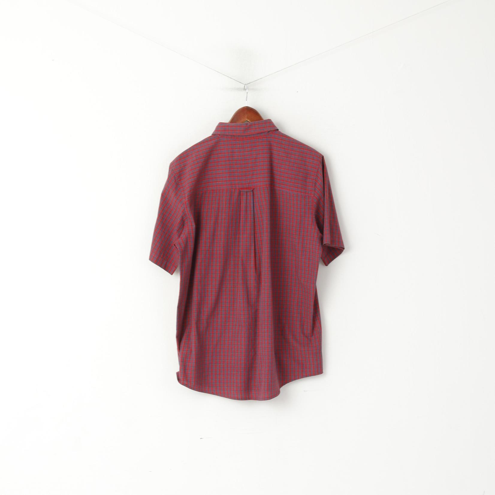 Chaps Men L Casual Shirt Red Cotton Check Button Down Collar  Easy Care Top