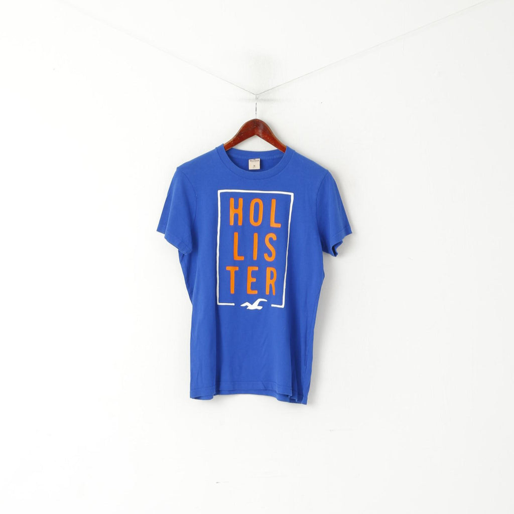 Hollister California Men M Shirt Blue Cotton Big Logo Summer Crew Neck Top