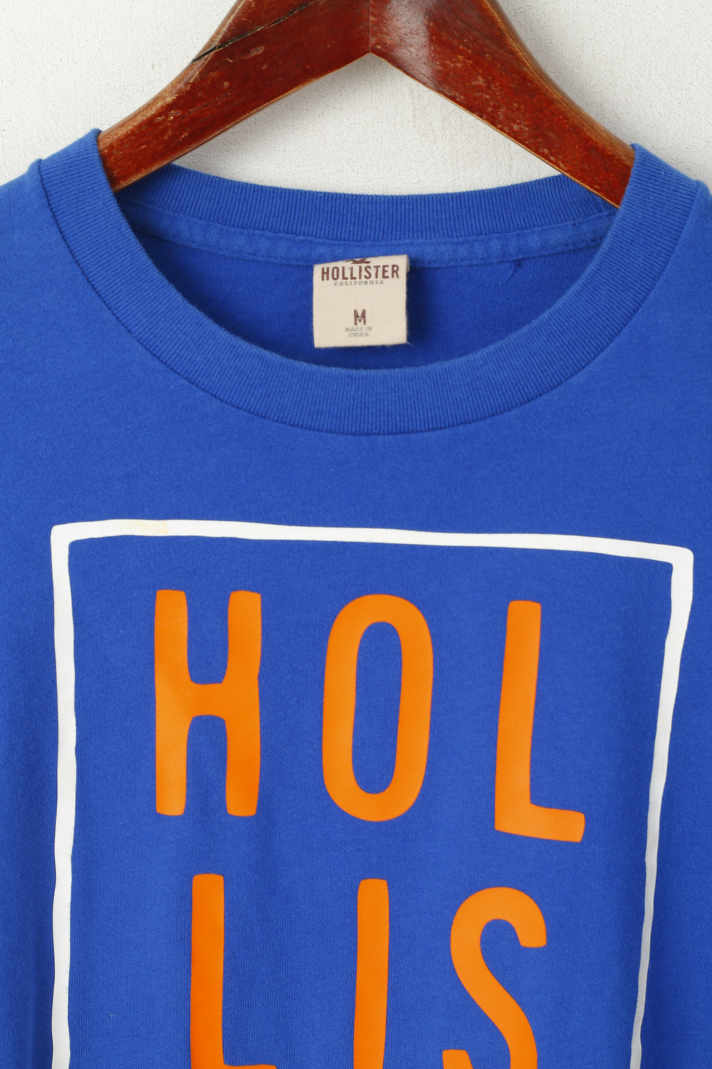 Hollister California Men M Shirt Blue Cotton Big Logo Summer Crew Neck Top