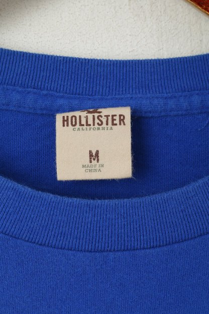 Hollister California Men M Shirt Blue Cotton Big Logo Summer Crew Neck Top