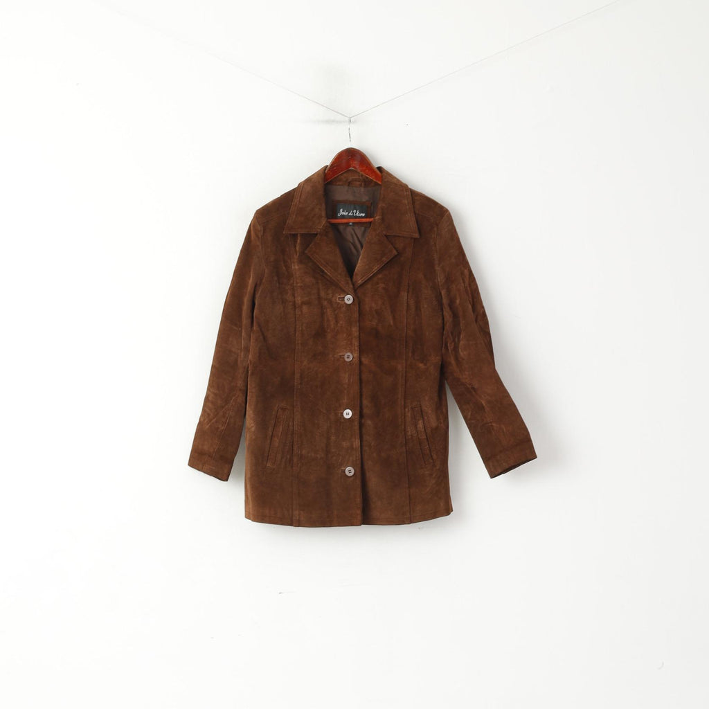 Joie De Vivre Veste femme 16 L en cuir suédé marron chocolat haut à simple boutonnage