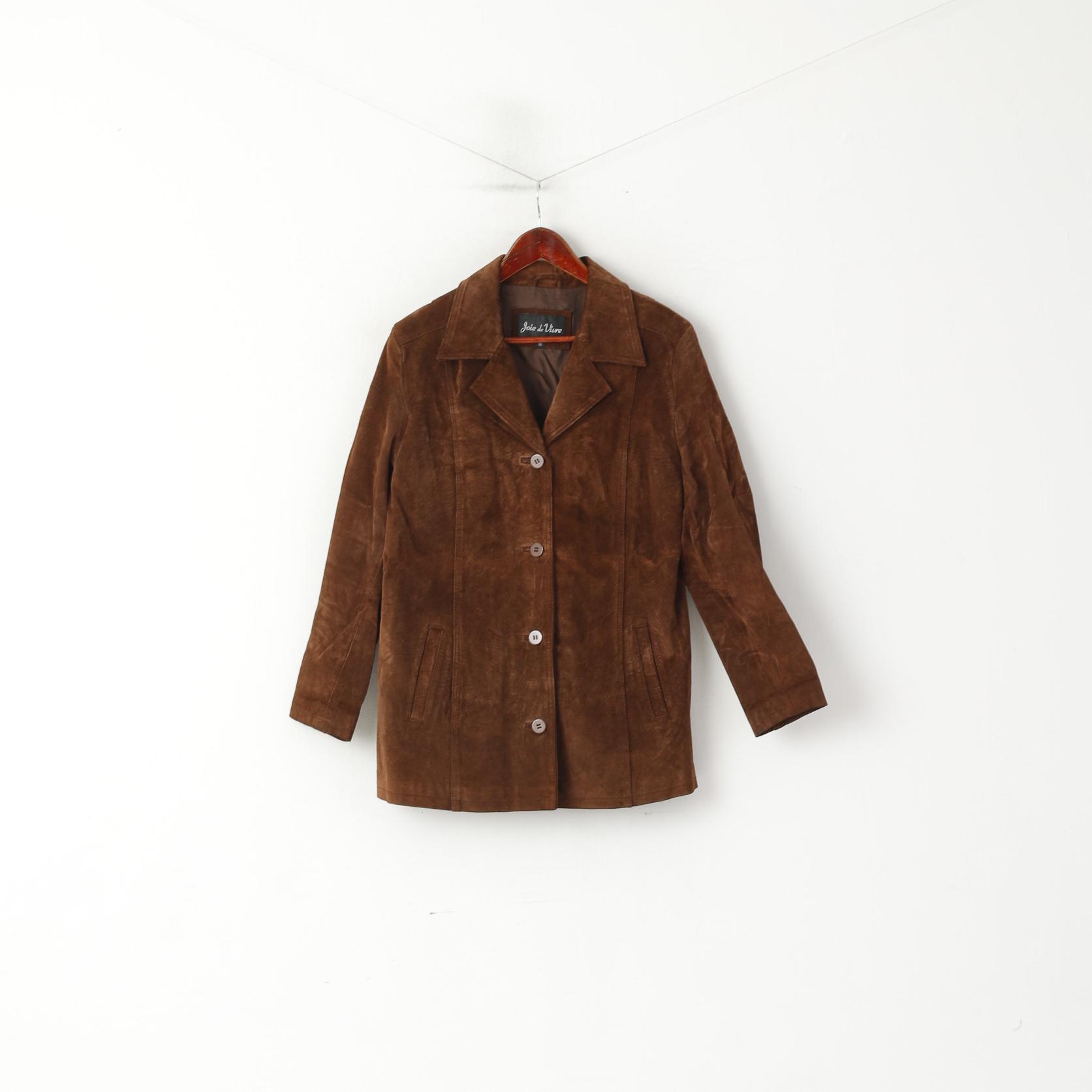 Joie De Vivre Veste femme 16 L en cuir suédé marron chocolat haut à simple boutonnage
