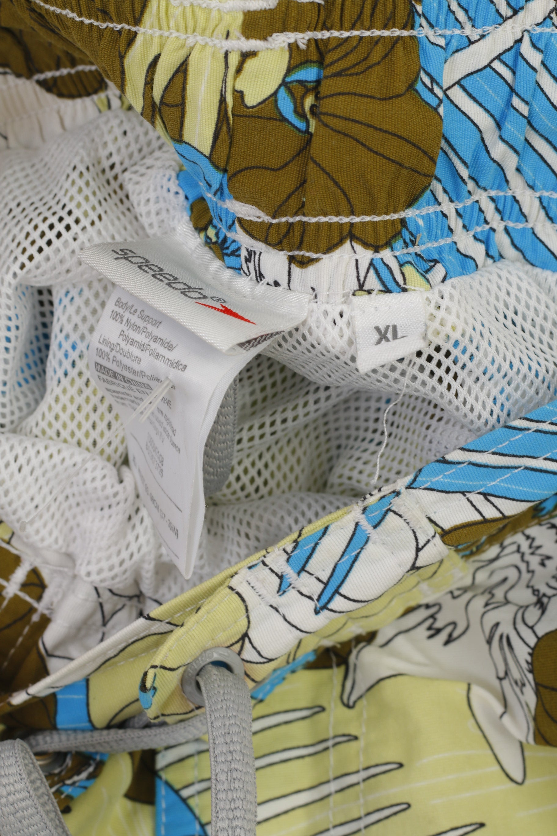 Speedo Hommes XL Short Marron Floral Nylon Swim Hawaii Maille Doublé Cordon