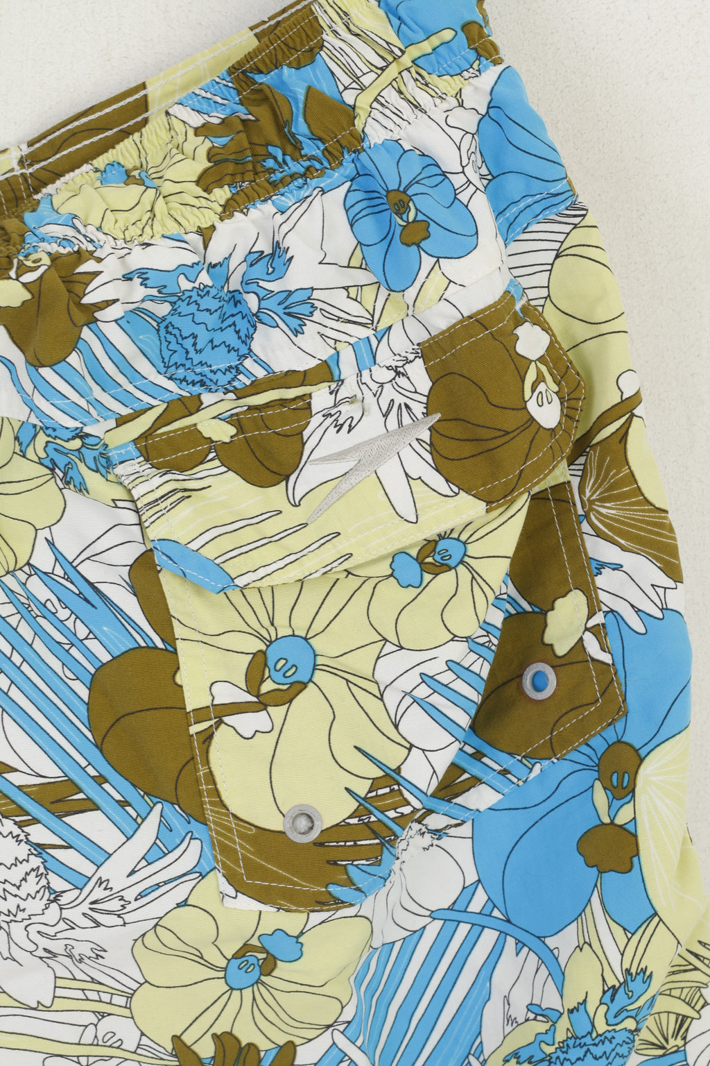 Pantaloncini Speedo da uomo XL Marrone floreale in nylon da nuoto Hawaii con coulisse foderata in rete