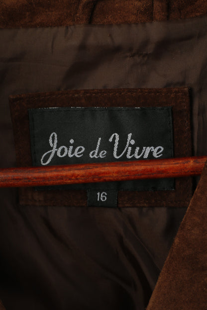 Joie De Vivre Women 16 L Jacket Brown Chockolate Suede Leather Single Breasted Top