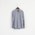Jaeger Men 16 L Casual Shirt Blue Cotton Striped Long Sleeve Detailed Buttons Top