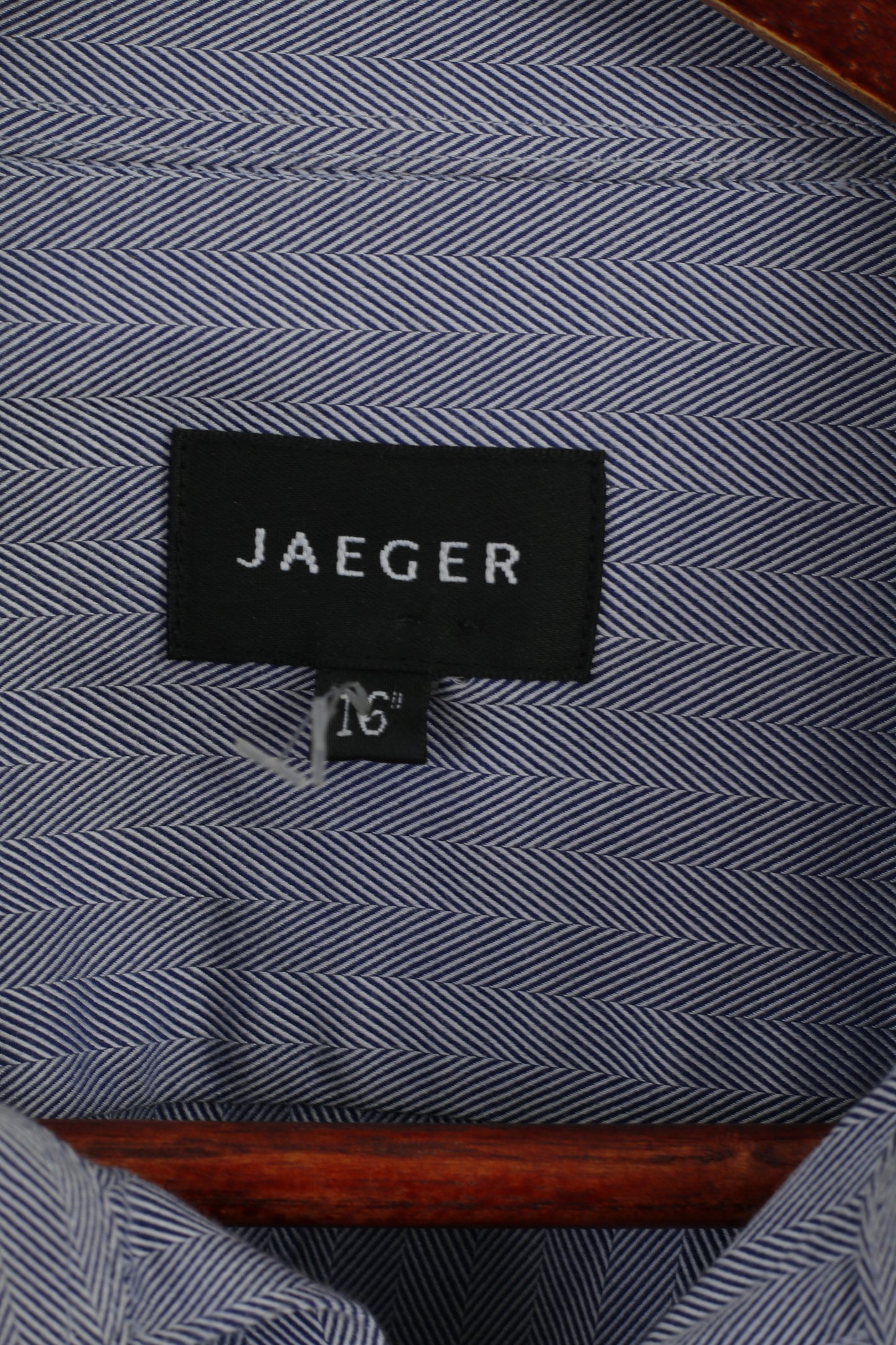 Jaeger Hommes 16 L Chemise Décontractée Bleu Coton Rayé Manches Longues Boutons Détaillés Haut