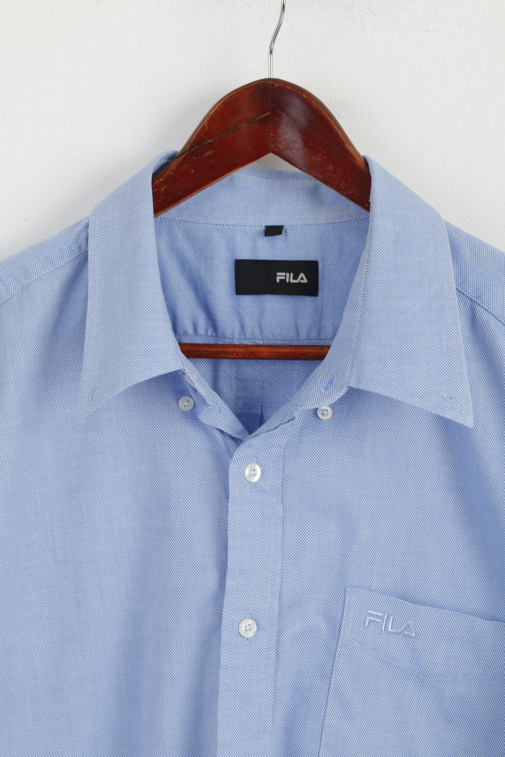 New FILA Men XXL Casual Shirt Blue Cotton Pinpoint Stellar Long Sleeve Classic Top