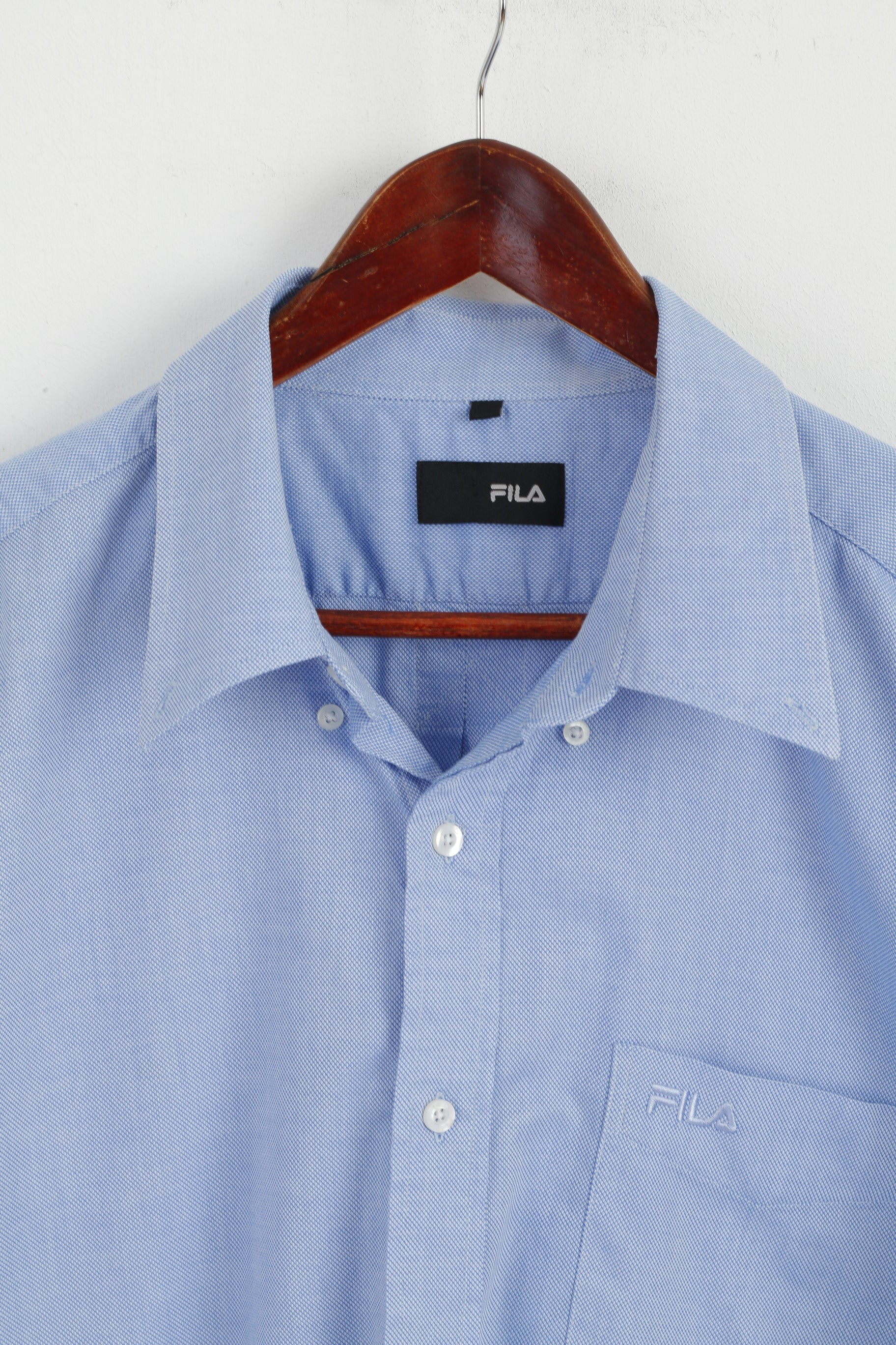 New FILA Men XXL Casual Shirt Blue Cotton Pinpoint Stellar Long Sleeve Classic Top