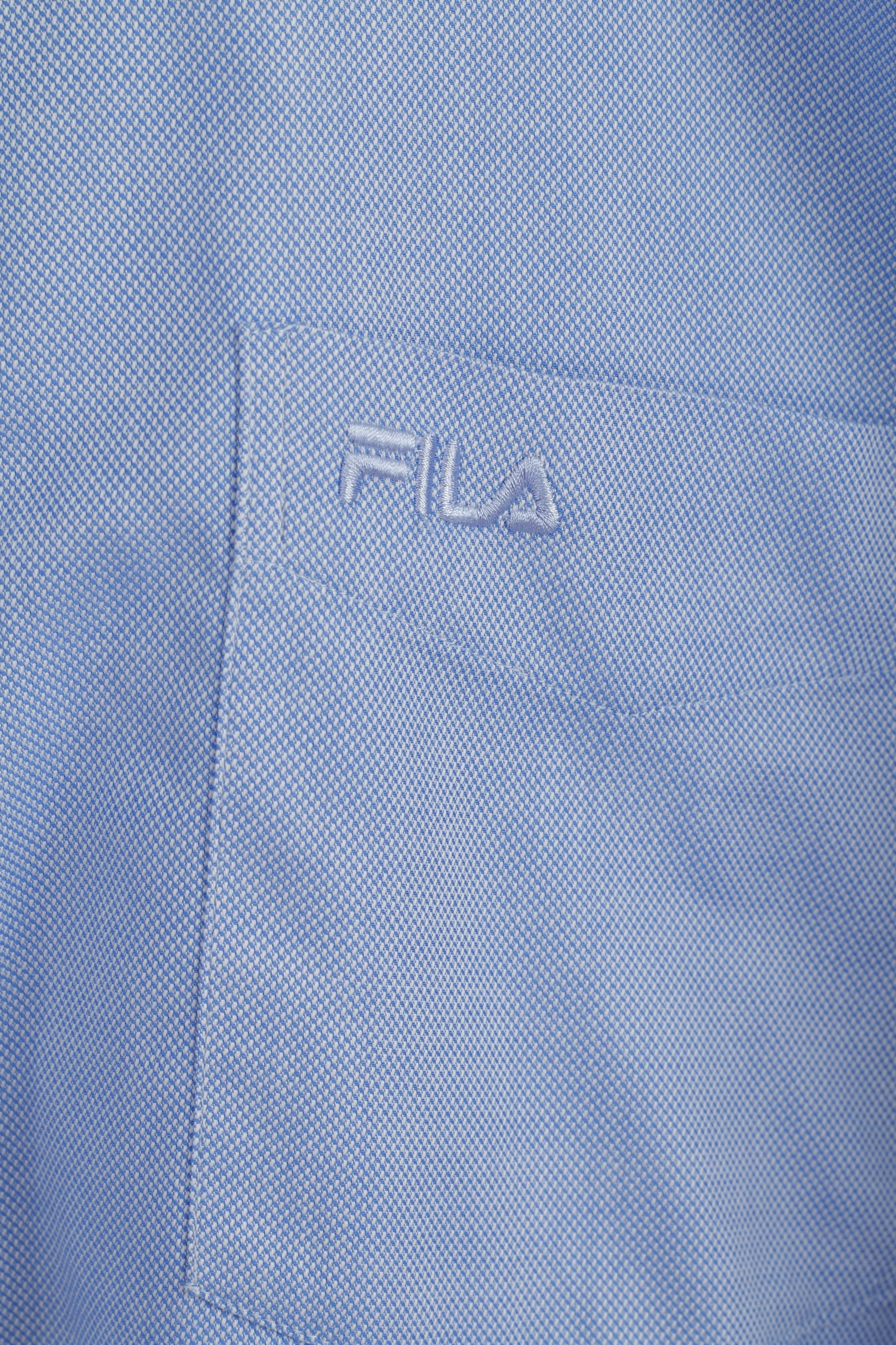 New FILA Men XXL Casual Shirt Blue Cotton Pinpoint Stellar Long Sleeve Classic Top