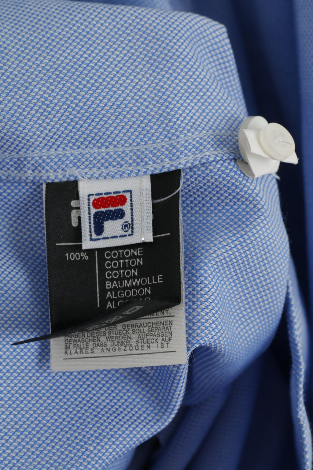 New FILA Men XXL Casual Shirt Blue Cotton Pinpoint Stellar Long Sleeve Classic Top