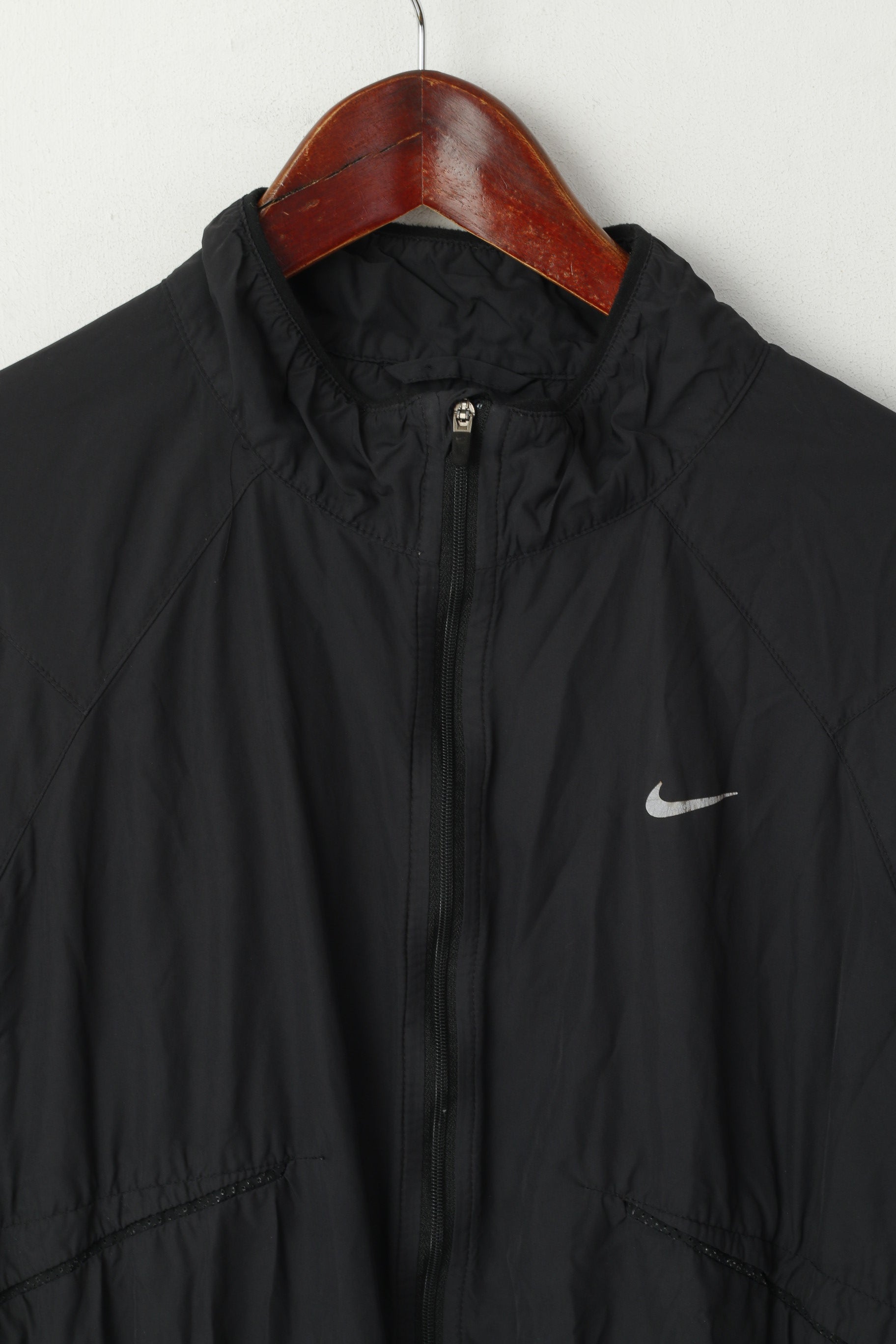 Nike Hommes L (M) Veste Noir Run Léger Activewear Respirant Zip Up Top