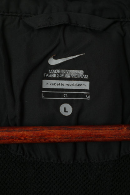 Nike Hommes L (M) Veste Noir Run Léger Activewear Respirant Zip Up Top