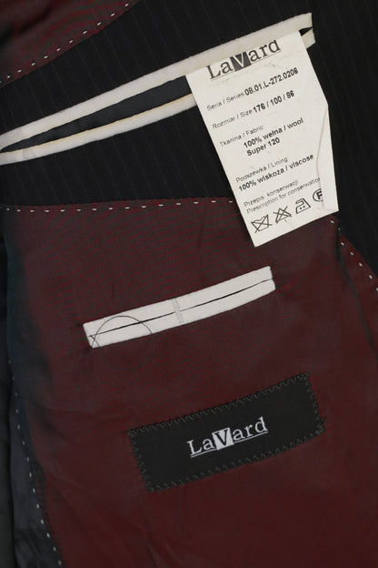 LaVard Men 100 38 Blazer Giacca monopetto Super 120 in lana a righe blu scuro
