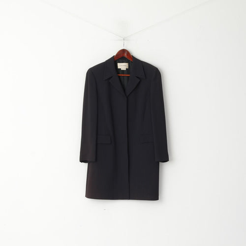 CARACTERE Femme 12 38 Blazer Long Marine Rayé Vintage Made in Italy Épaulettes Veste