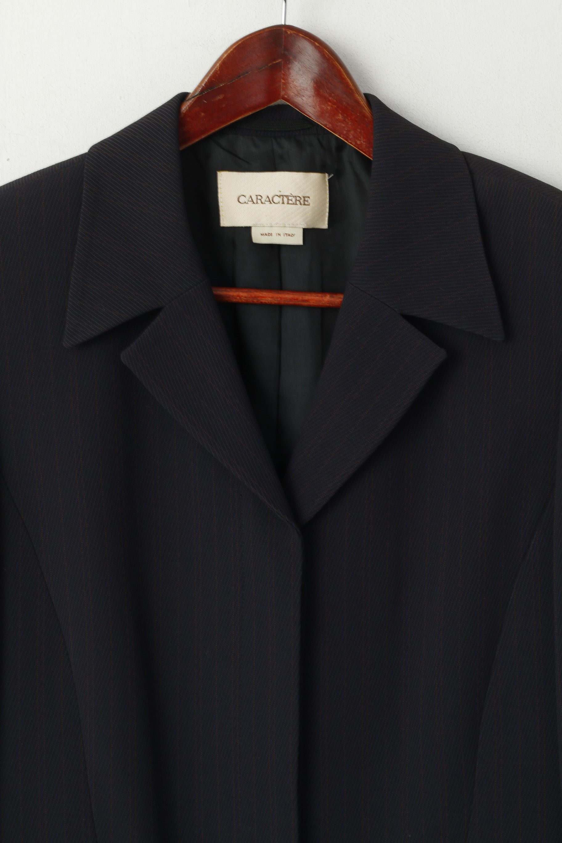 CARACTERE Femme 12 38 Blazer Long Marine Rayé Vintage Made in Italy Épaulettes Veste