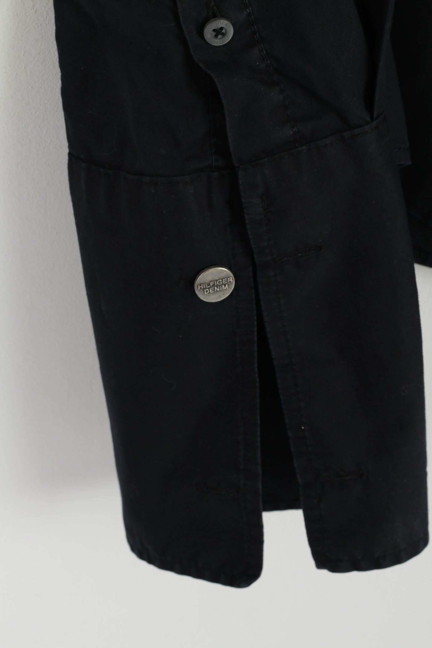 Hilfiger Denim Men M Casual Shirt Black Fit Cotton Cuff Long Sleeve Detailed Buttons Top
