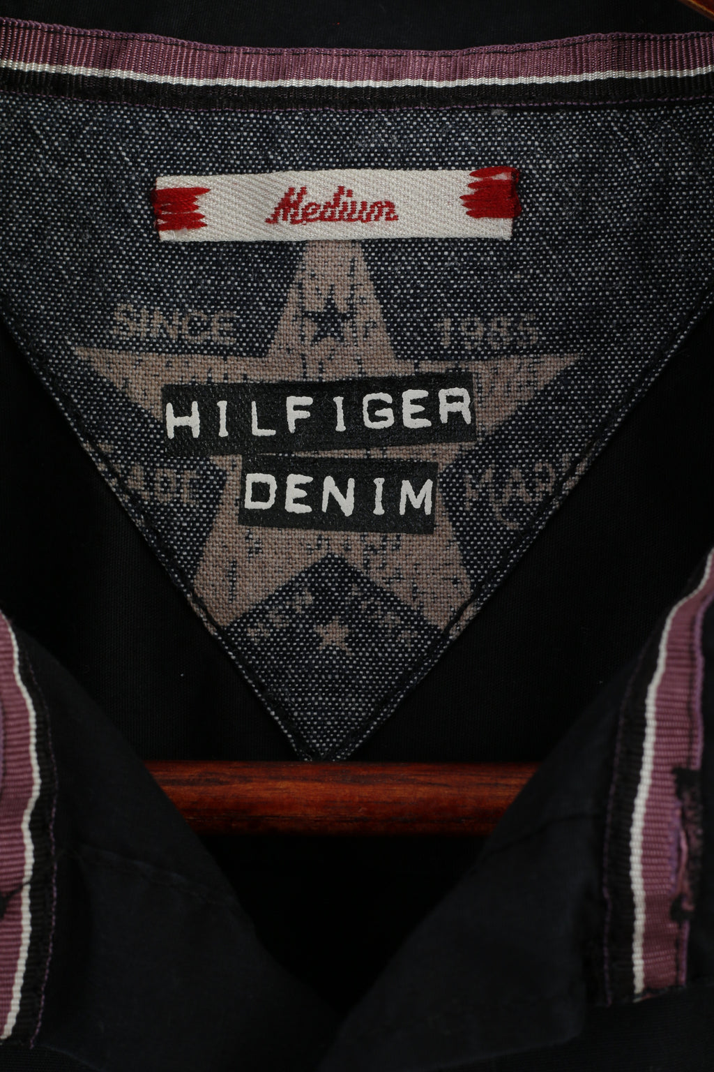 Hilfiger Denim Men M Casual Shirt Black Fit Cotton Cuff Long Sleeve Detailed Buttons Top