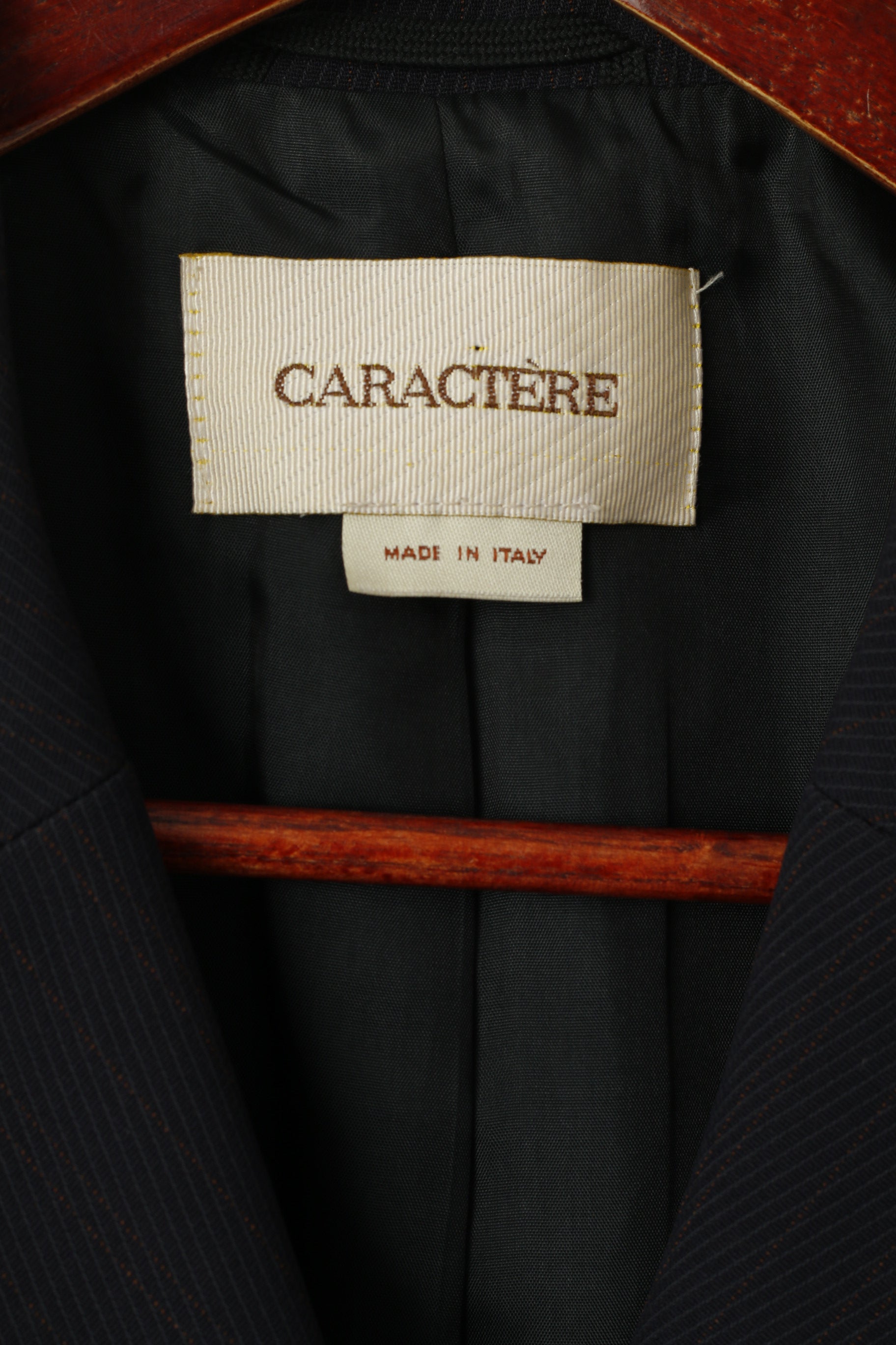 CARACTERE Femme 12 38 Blazer Long Marine Rayé Vintage Made in Italy Épaulettes Veste