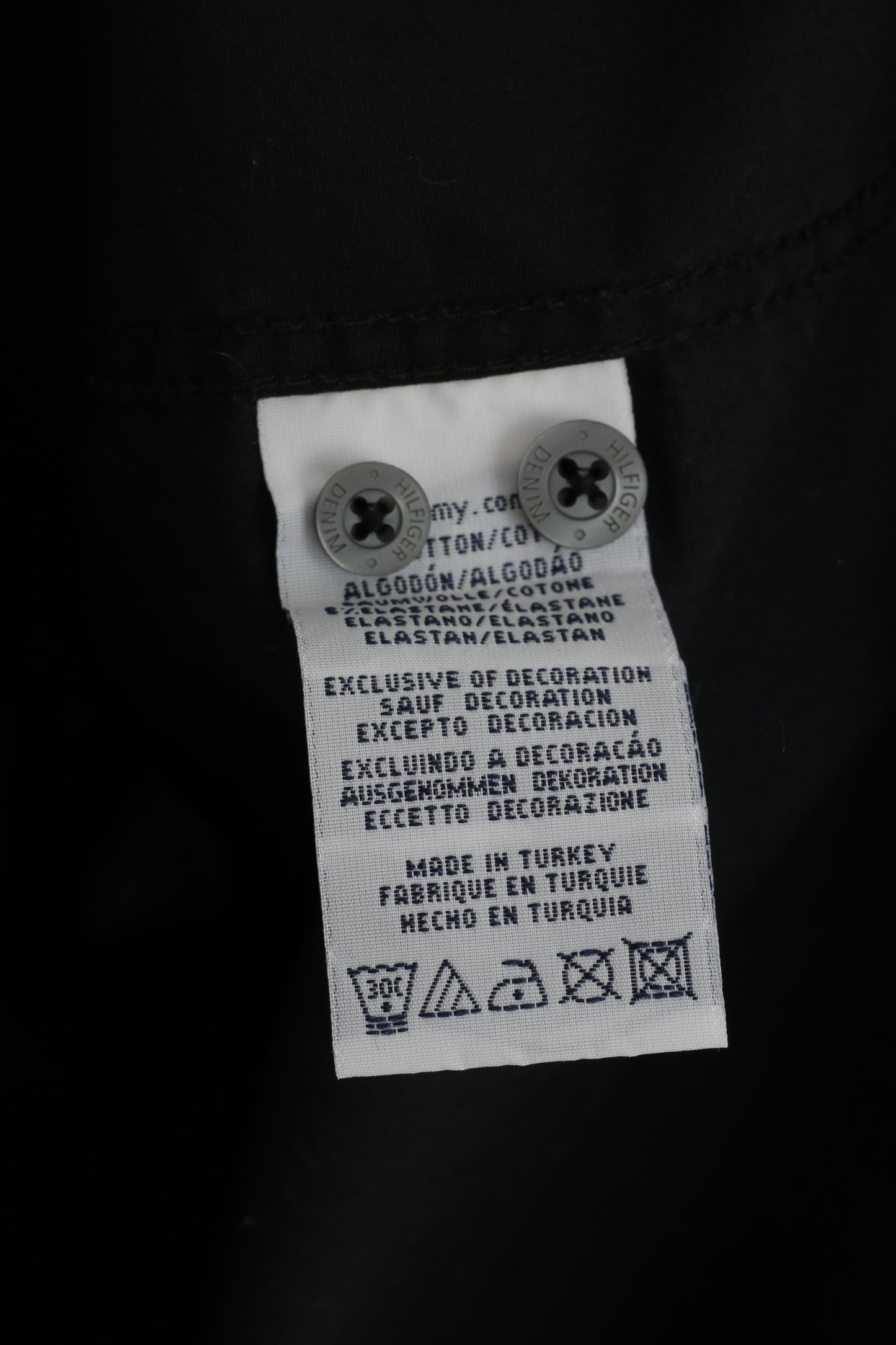 Hilfiger Denim hommes M chemise décontractée noir coupe coton manchette à manches longues boutons détaillés haut