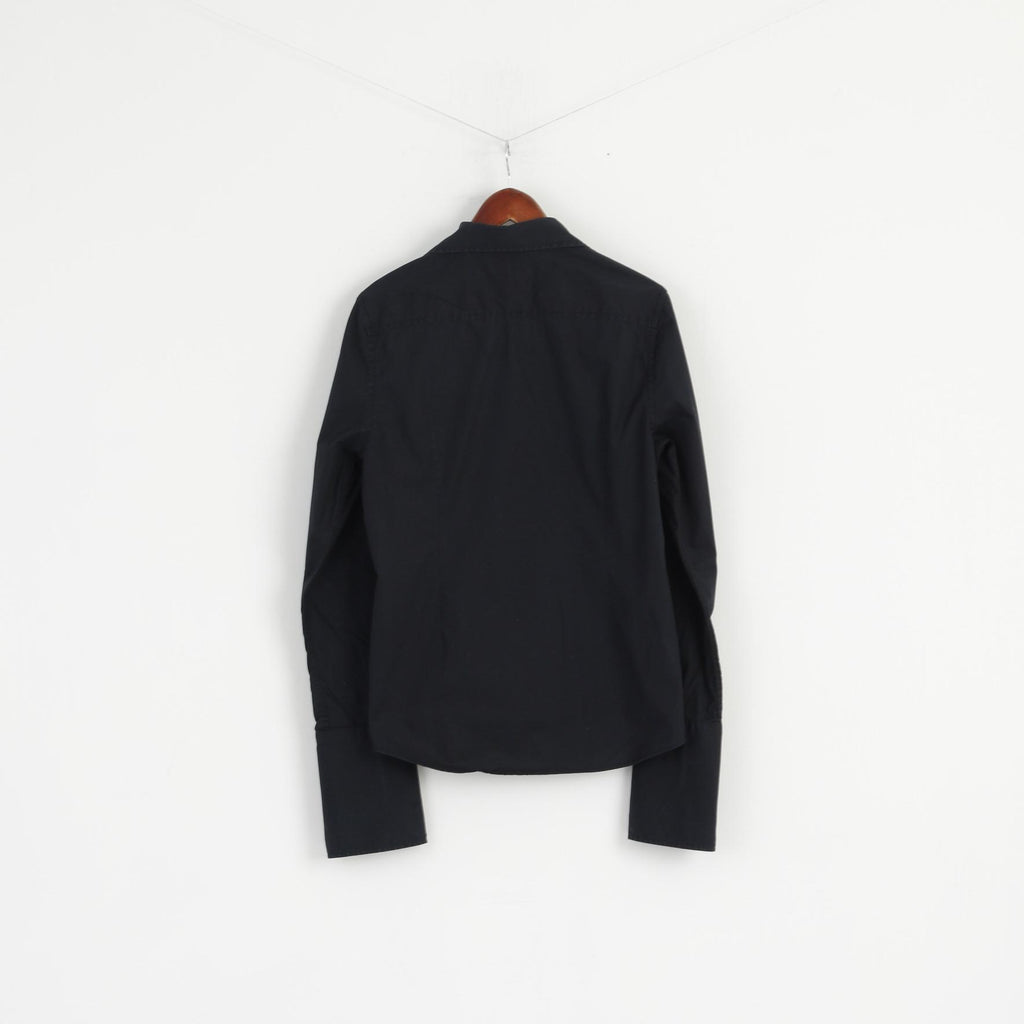 Hilfiger Denim Men M Casual Shirt Black Fit Cotton Cuff Long Sleeve Detailed Buttons Top