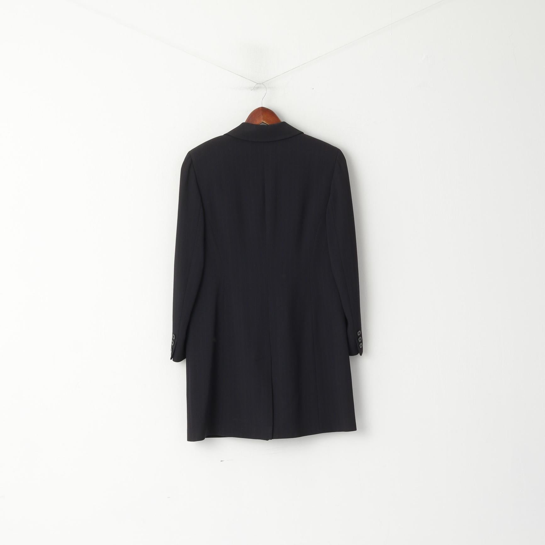 CARACTERE Women 12 38 Long Blazer Navy Striped Vintage Made in Italy Shoulder Pads Jacket