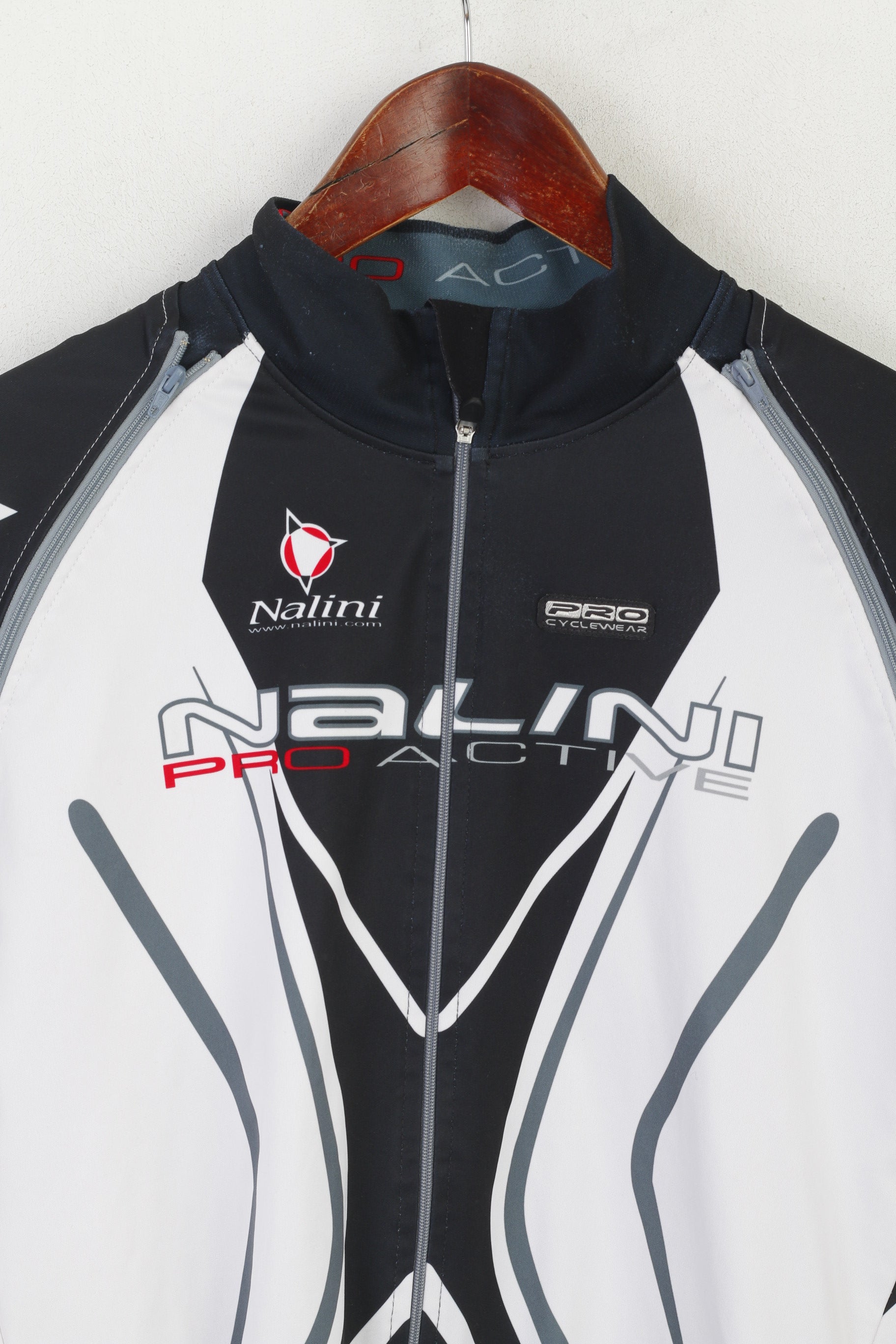 Nalini Hommes L Chemise de Cyclisme Blanc Manches Amovibles Italie Full Zip Bike Pro Wear
