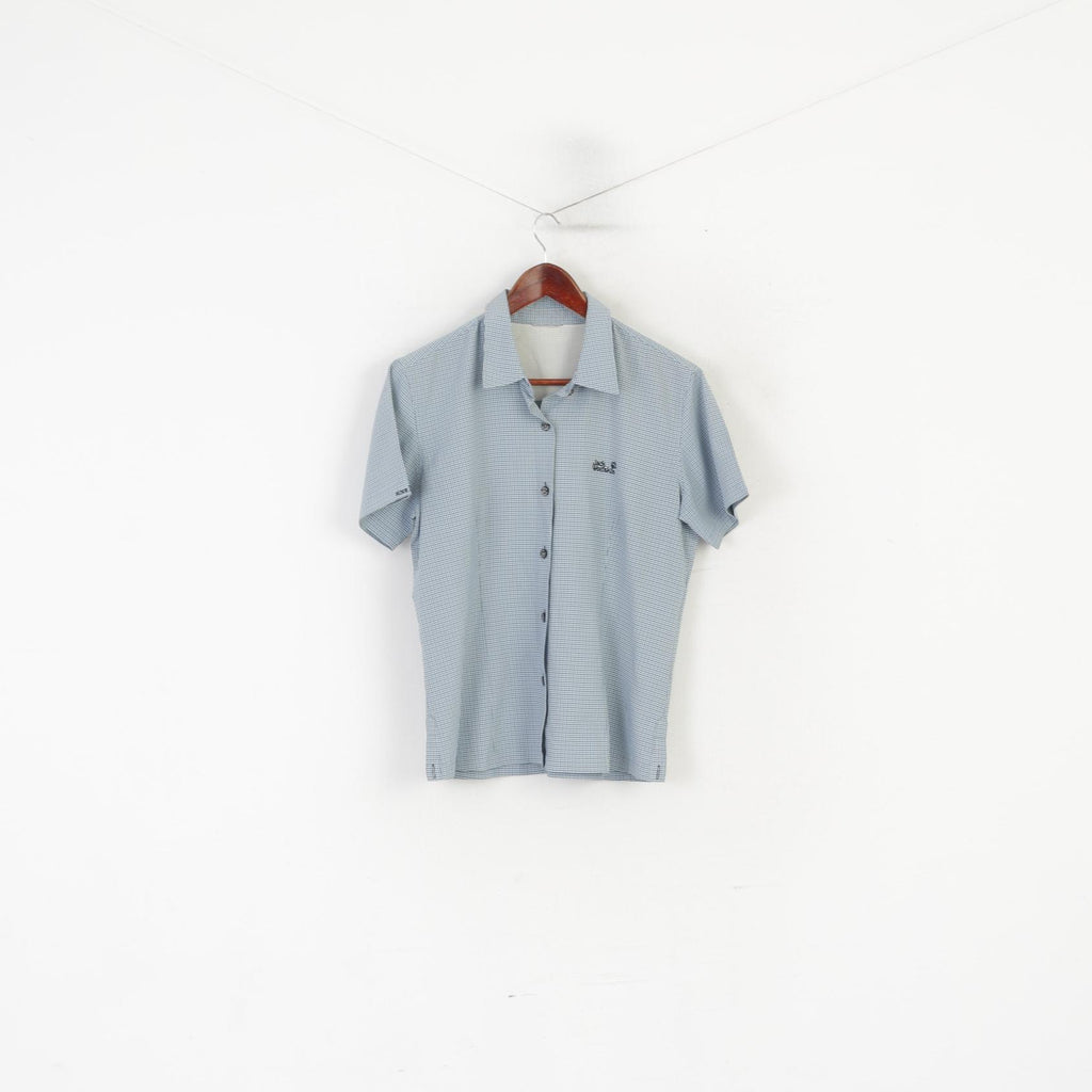 Jack Wolfskin Femmes M Chemise décontractée Bleu Check Vintage Outdoor Sport Top