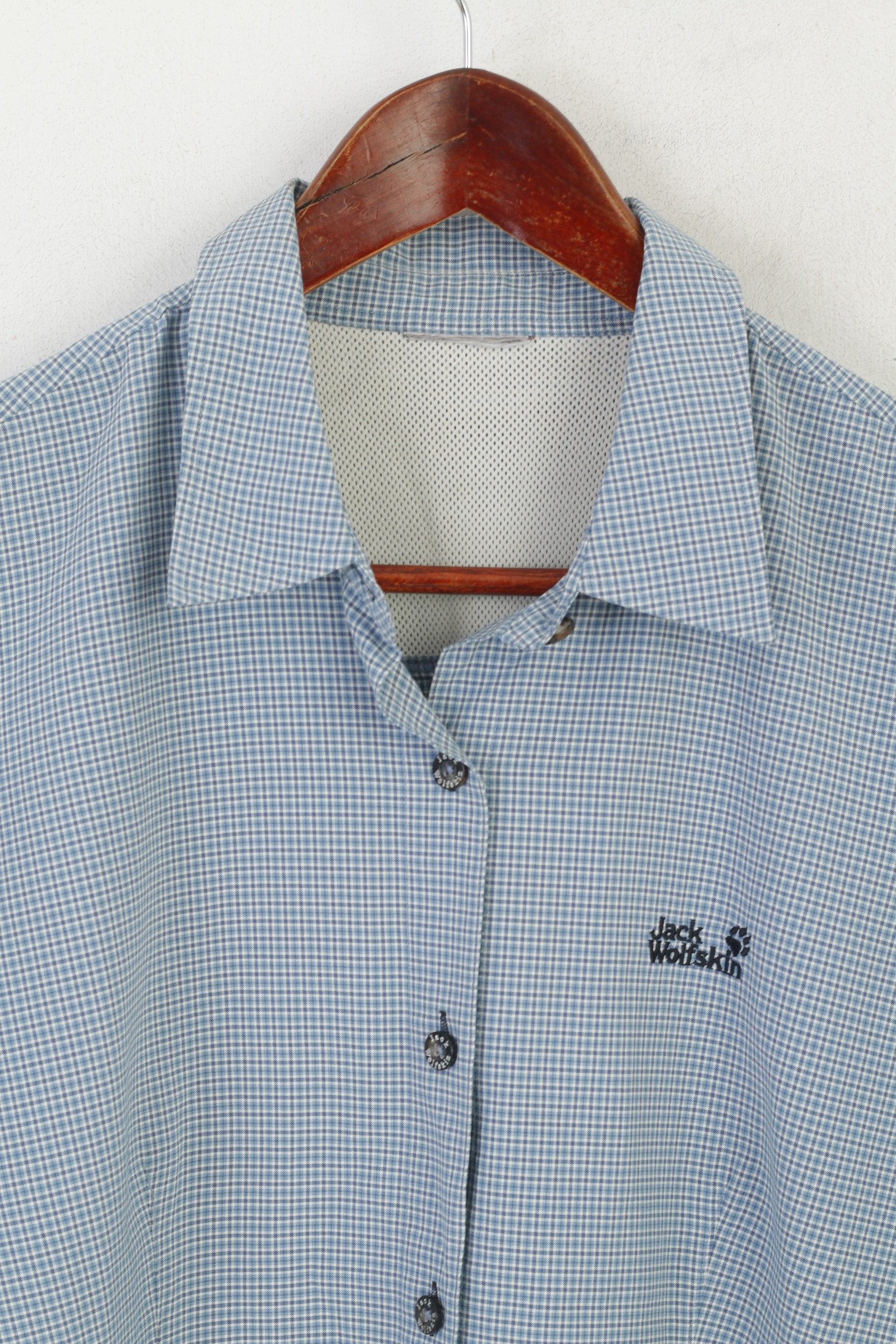 Jack Wolfskin Women M Casual Shirt Blue Check Vintage Outdoor Sport Top