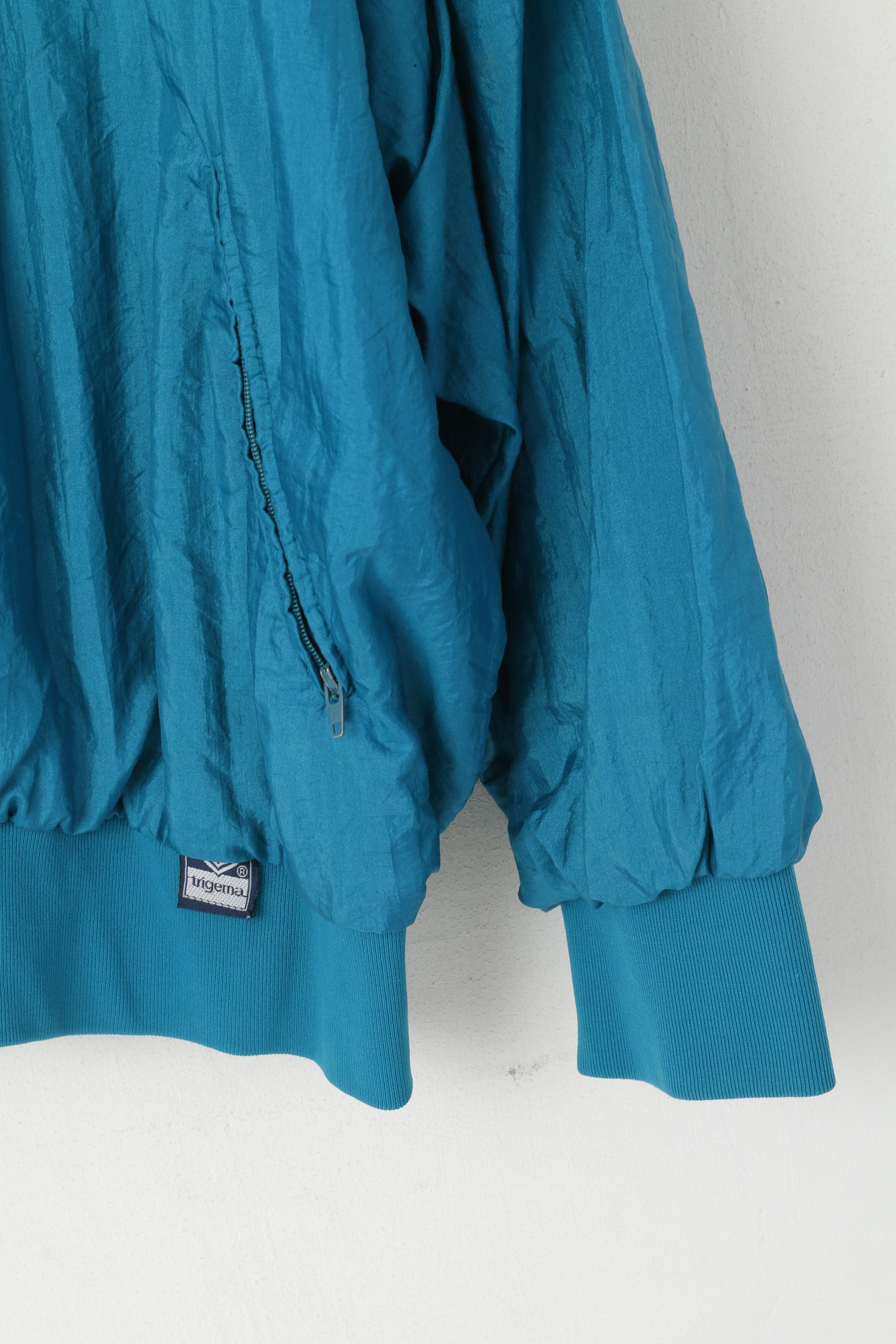 Trigema Giacca da uomo L Verde mare Vintage Shiny Nylon Sportswear Full Zip Track Top