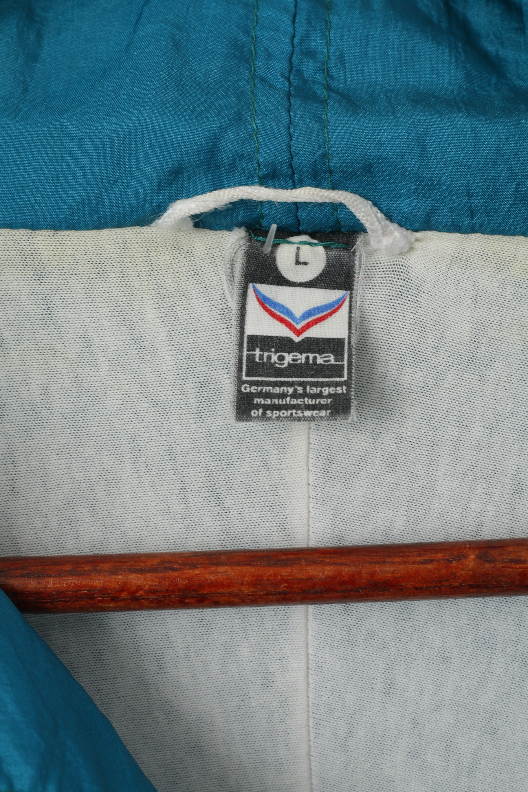 Trigema Giacca da uomo L Verde mare Vintage Shiny Nylon Sportswear Full Zip Track Top