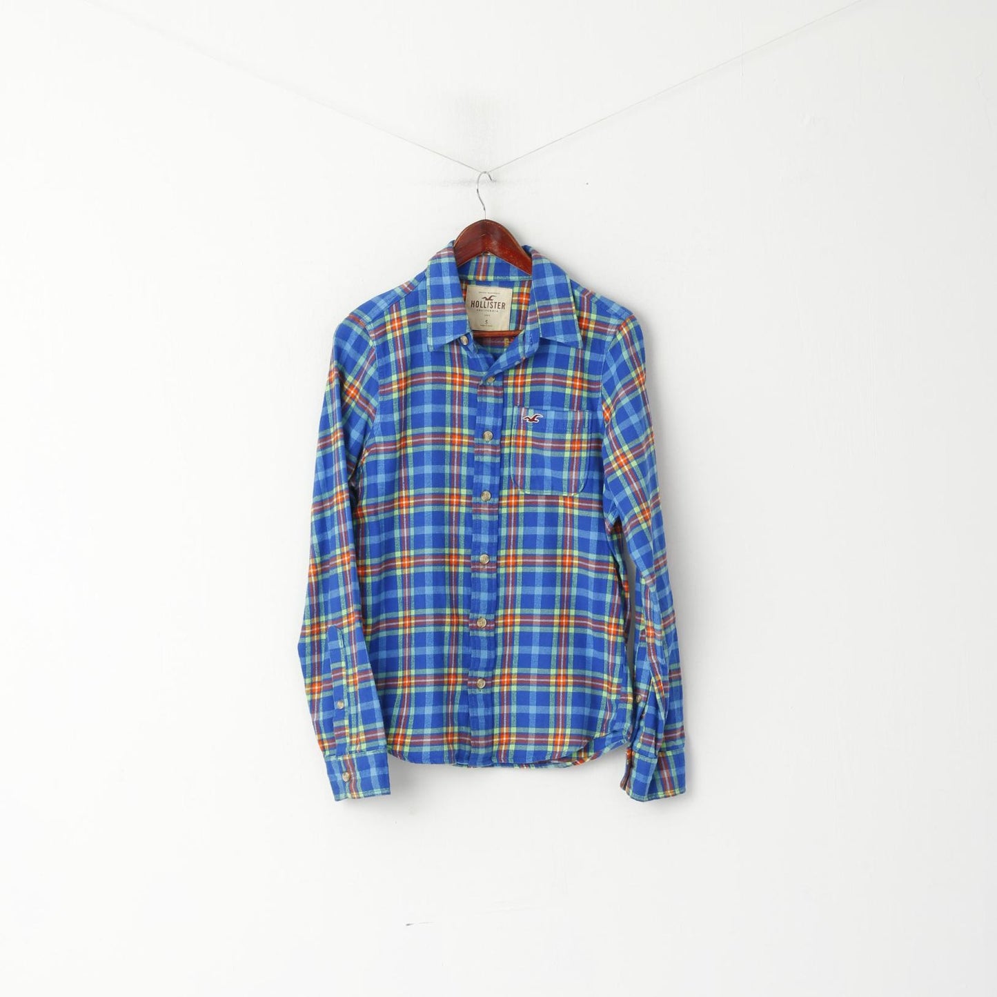 Camicia casual da uomo Hollister Top a maniche lunghe in morbida flanella di cotone a quadri blu