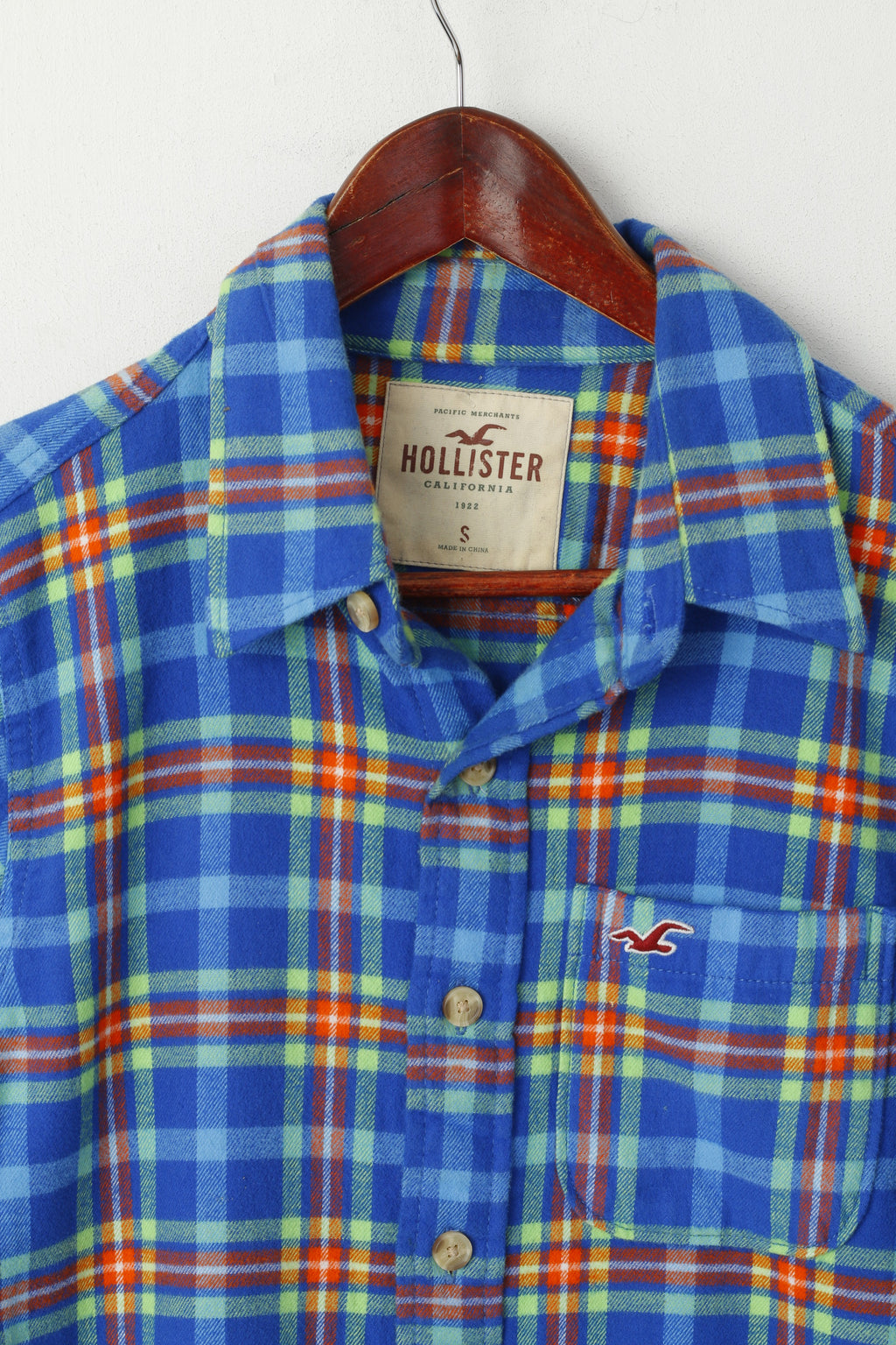 Camicia casual da uomo Hollister Top a maniche lunghe in morbida flanella di cotone a quadri blu