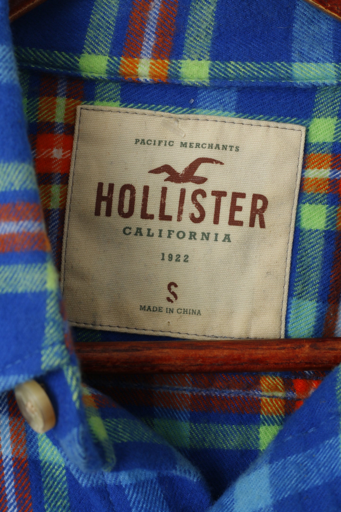 Hollister Chemise décontractée pour hommes, haut à manches longues en flanelle de coton doux à carreaux bleu