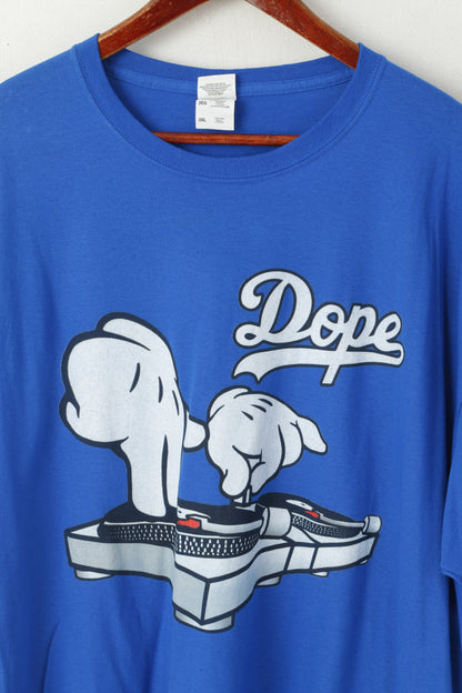 T-shirt Fruit Of the Loom da uomo 2XL Top in cotone blu con grafica Dope Music
