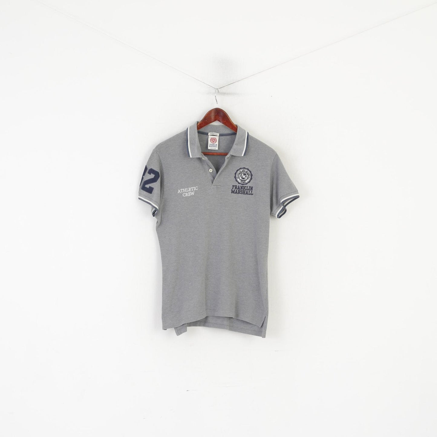 Franklin Marshall Men M Polo Shirt Grey Cotton Athletic Crew #82 Slim Fit Top