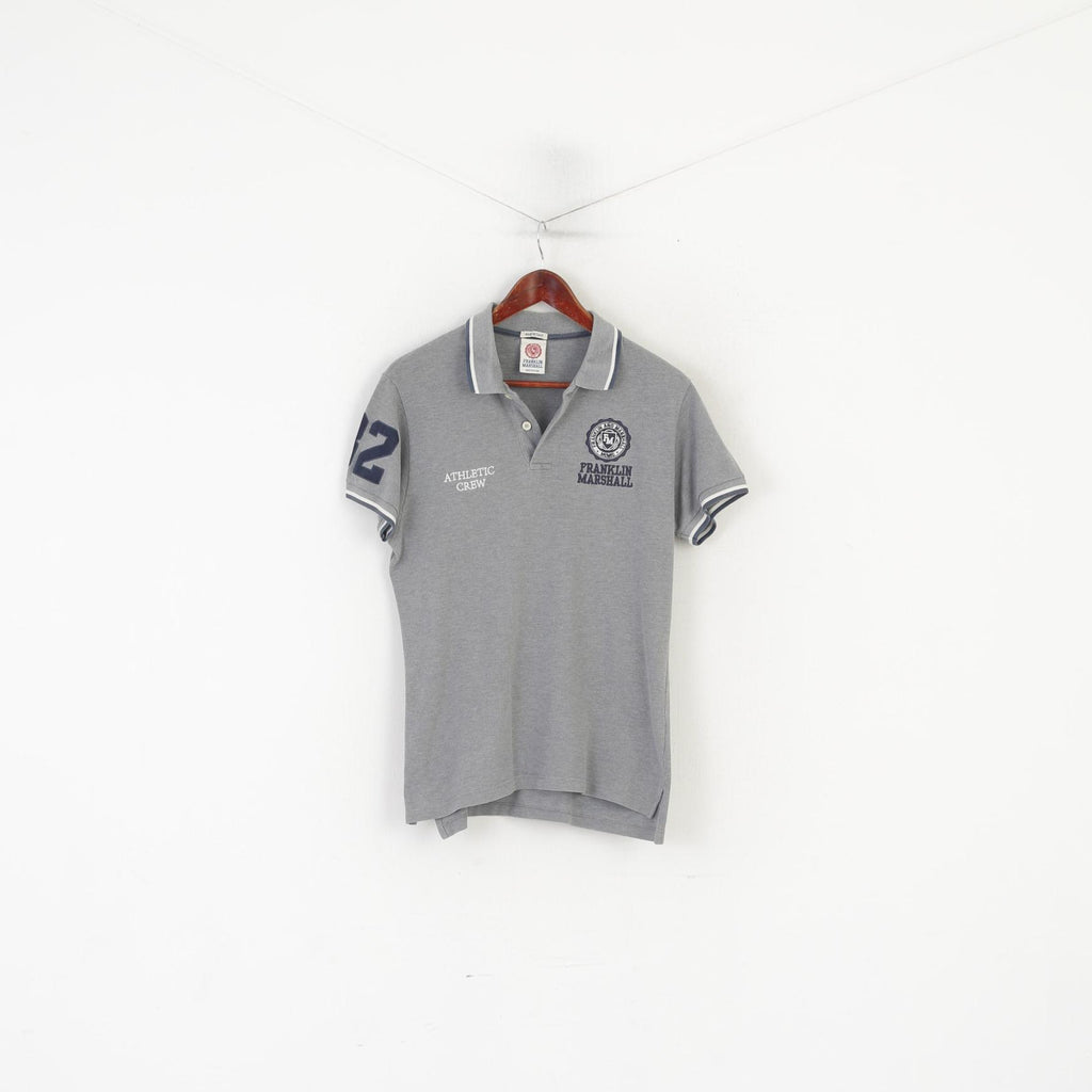 Franklin Marshall Men M Polo Shirt Grey Cotton Athletic Crew #82 Slim Fit Top