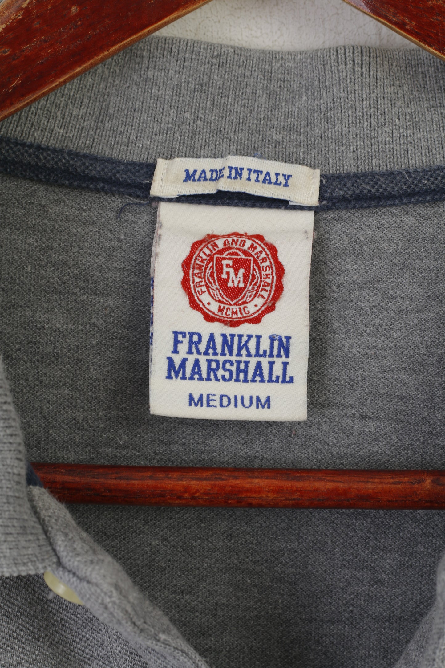 Franklin Marshall Men M Polo Shirt Grey Cotton Athletic Crew #82 Slim Fit Top