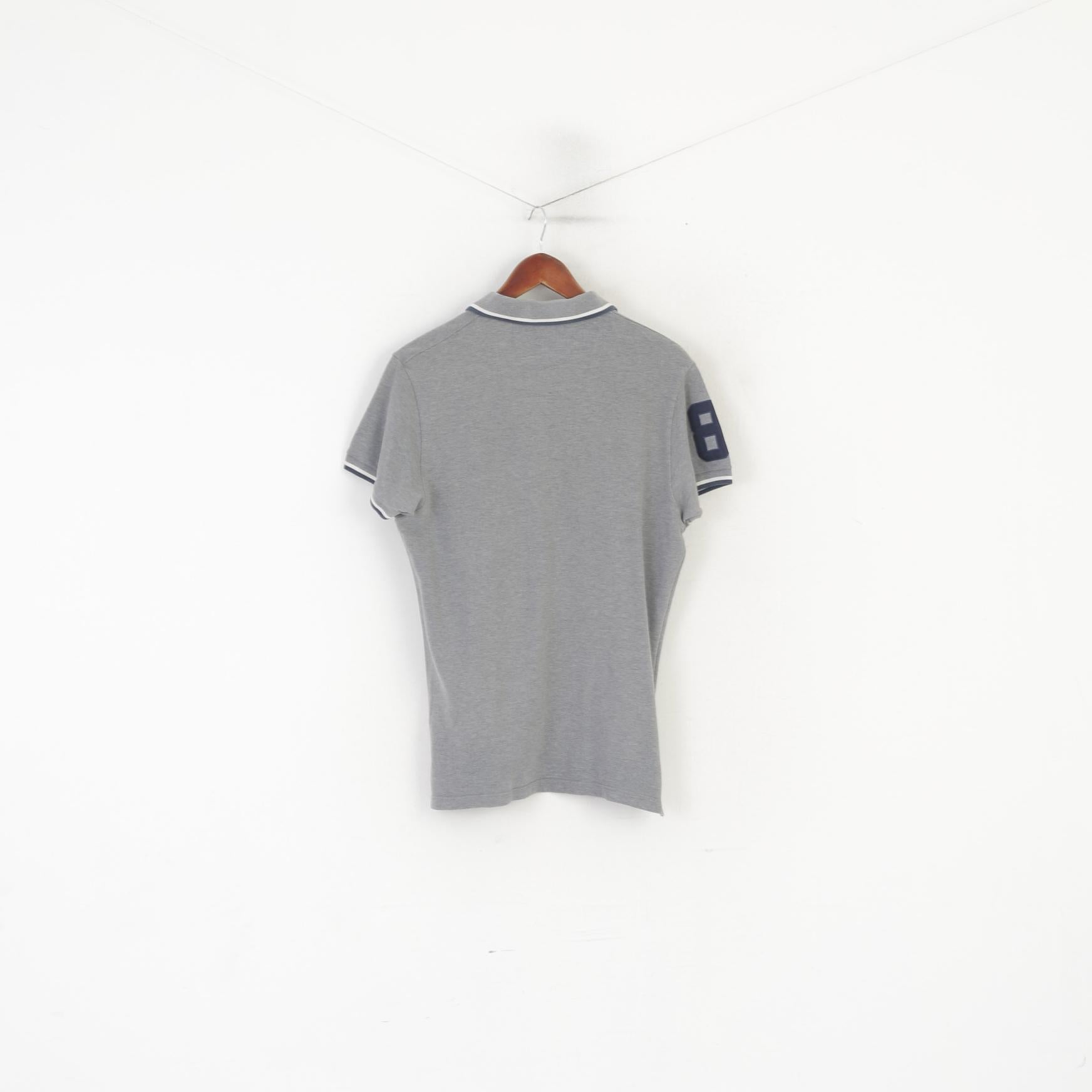 Franklin Marshall Men M Polo Shirt Grey Cotton Athletic Crew #82 Slim Fit Top