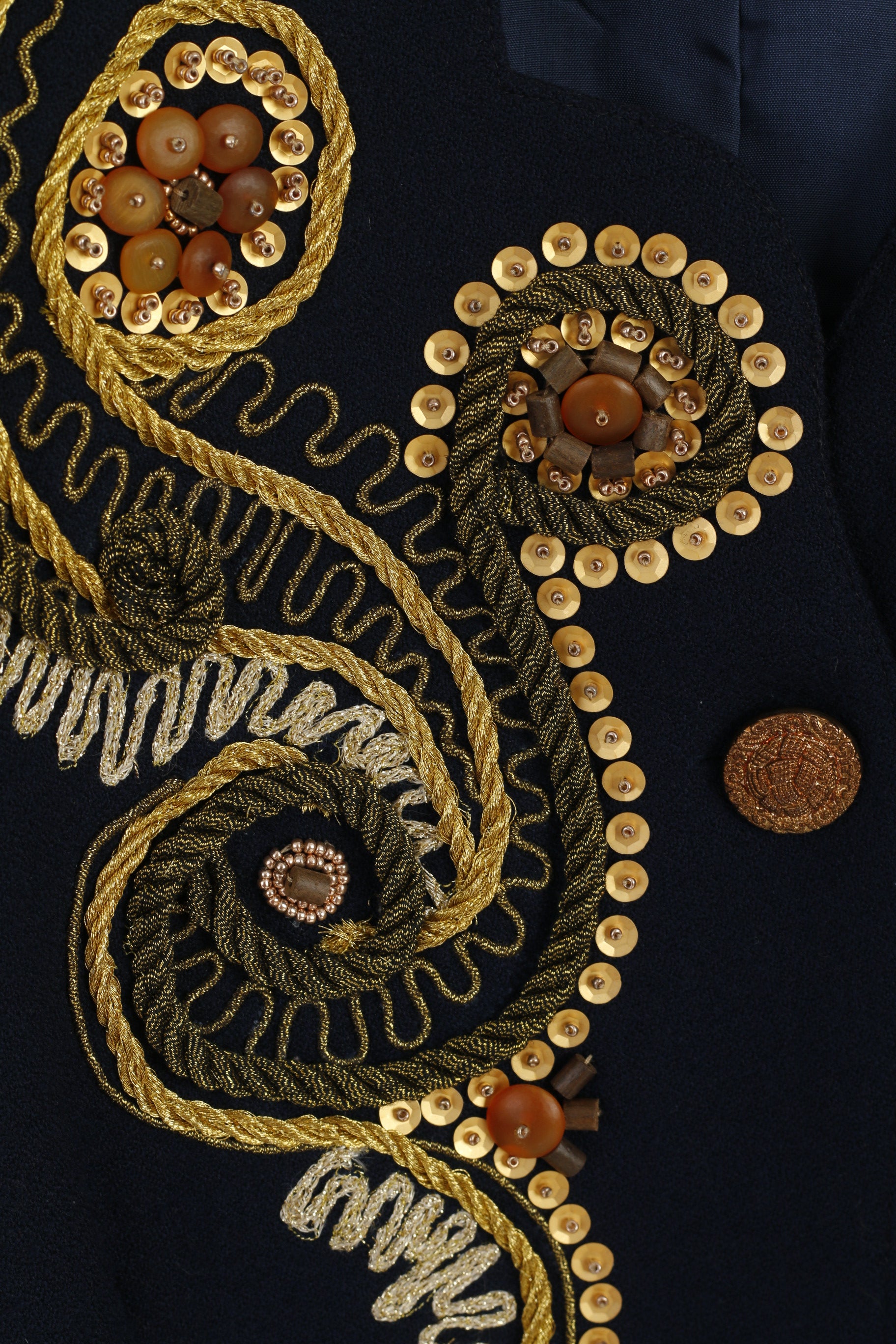 Anne French Women 10 S Blazer Blu 100% lana Giacca vintage con perline anni '90